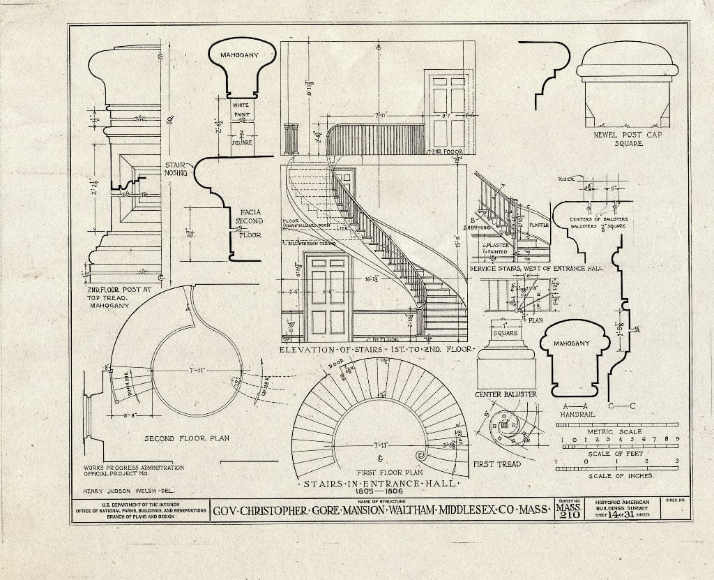 Blueprint HABS Mass,9-WALTH,2- (Sheet 14 of 31) - Governor Christopher Gore Mansion, 52 Gore Street, Waltham, Middlesex County, MA