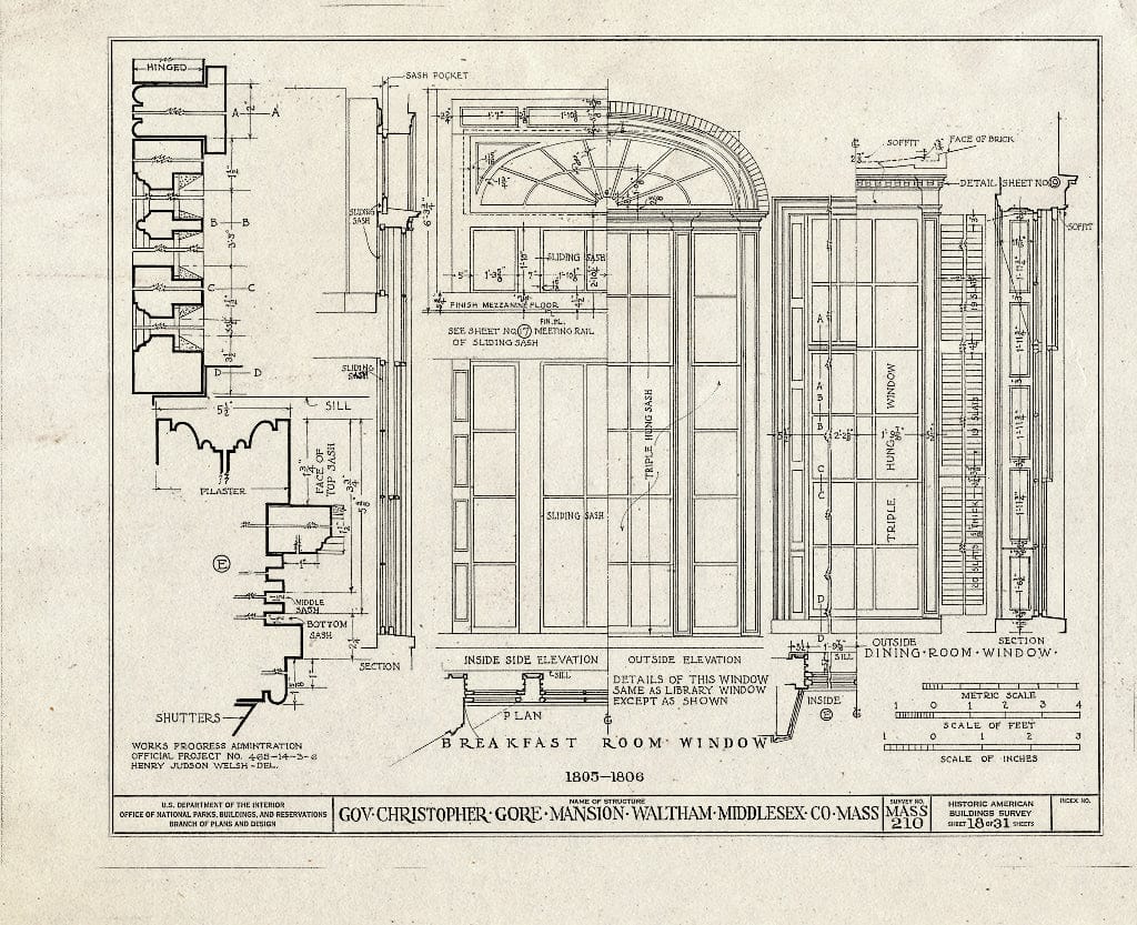 Blueprint HABS Mass,9-WALTH,2- (Sheet 18 of 31) - Governor Christopher Gore Mansion, 52 Gore Street, Waltham, Middlesex County, MA