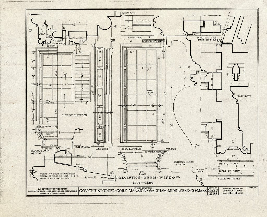 Blueprint HABS Mass,9-WALTH,2- (Sheet 19 of 31) - Governor Christopher Gore Mansion, 52 Gore Street, Waltham, Middlesex County, MA