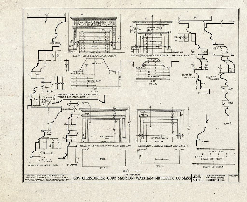 Blueprint HABS Mass,9-WALTH,2- (Sheet 22 of 31) - Governor Christopher Gore Mansion, 52 Gore Street, Waltham, Middlesex County, MA