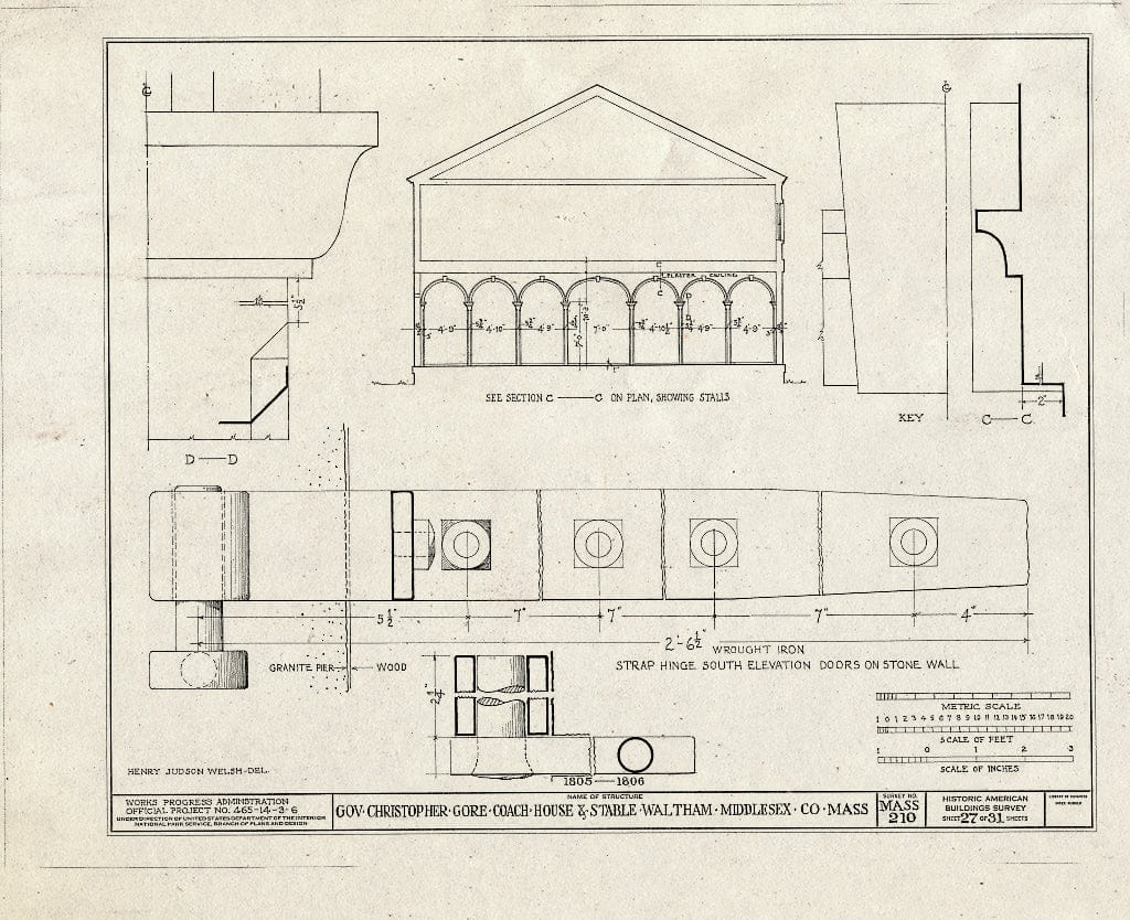 Blueprint HABS Mass,9-WALTH,2- (Sheet 27 of 31) - Governor Christopher Gore Mansion, 52 Gore Street, Waltham, Middlesex County, MA