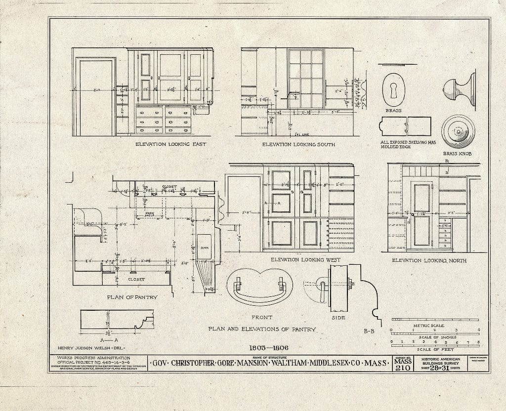 Blueprint HABS Mass,9-WALTH,2- (Sheet 28 of 31) - Governor Christopher Gore Mansion, 52 Gore Street, Waltham, Middlesex County, MA