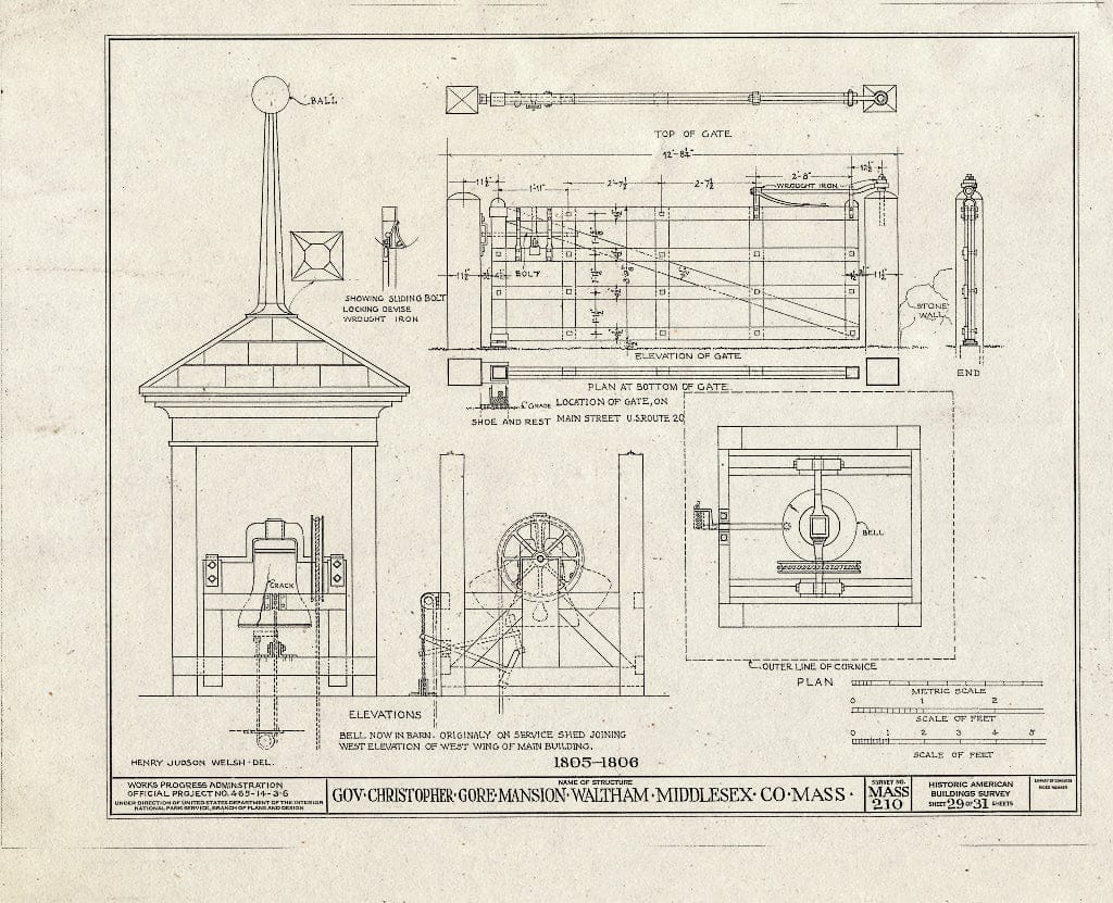 Blueprint HABS Mass,9-WALTH,2- (Sheet 29 of 31) - Governor Christopher Gore Mansion, 52 Gore Street, Waltham, Middlesex County, MA