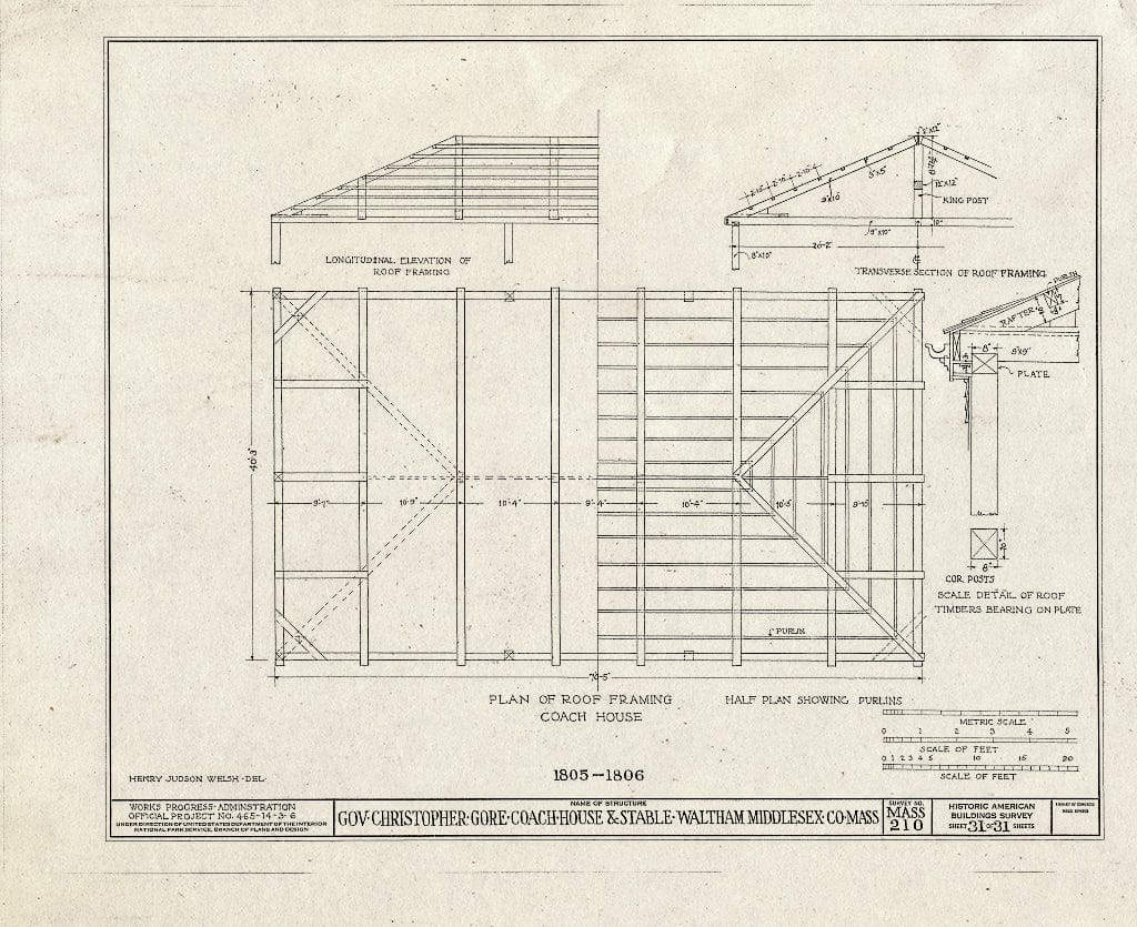 Blueprint HABS Mass,9-WALTH,2- (Sheet 31 of 31) - Governor Christopher Gore Mansion, 52 Gore Street, Waltham, Middlesex County, MA