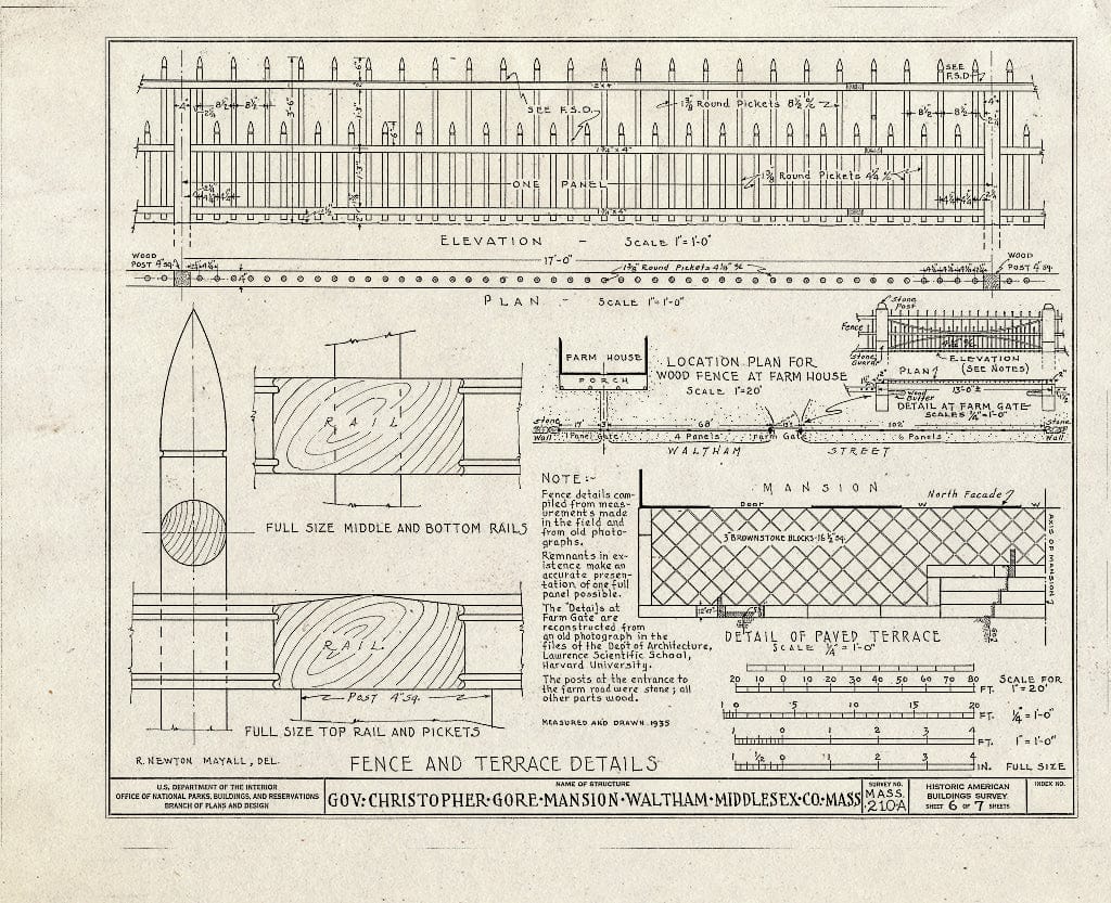 Blueprint HABS Mass,9-WALTH,2A- (Sheet 6 of 7) - Governor Christopher Gore Place, Gore Street, Waltham, Middlesex County, MA