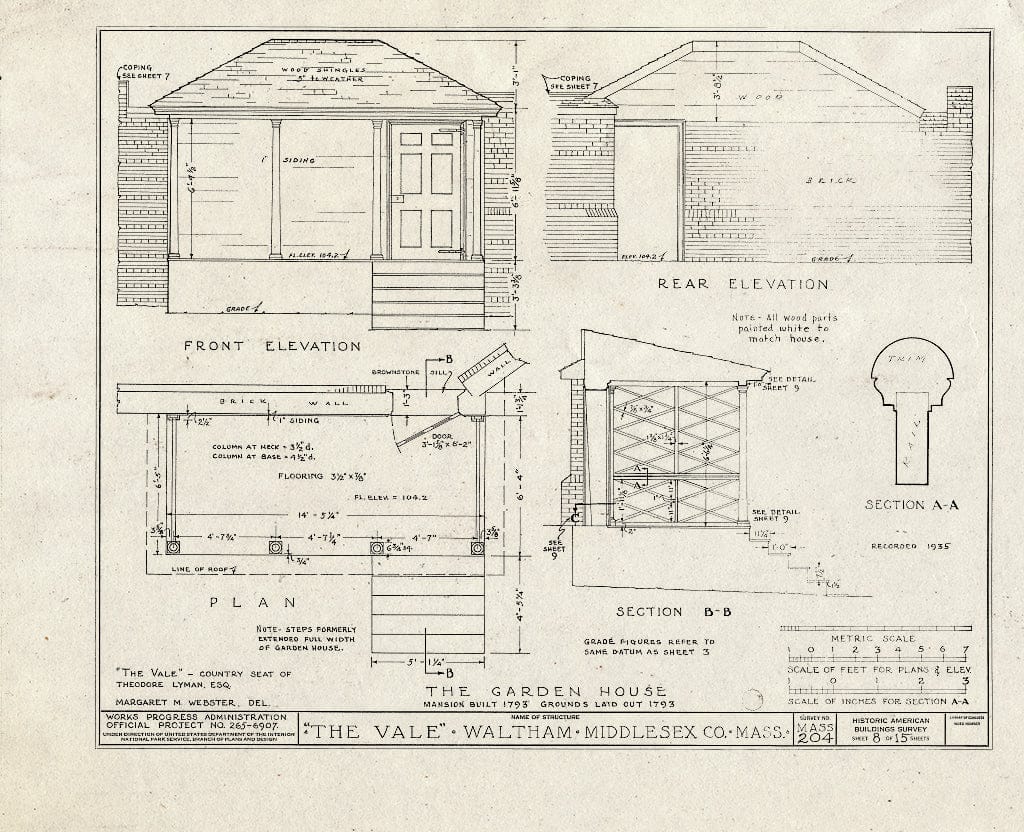 Blueprint HABS Mass,9-WALTH,1- (Sheet 8 of 15) - The Vale, Beaver Street, Waltham, Middlesex County, MA
