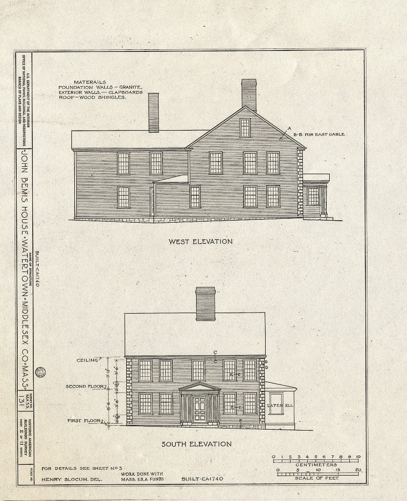 Blueprint HABS Mass,9-WATO,1- (Sheet 2 of 11) - John Bemis House, 425 Main Street, Watertown, Middlesex County, MA