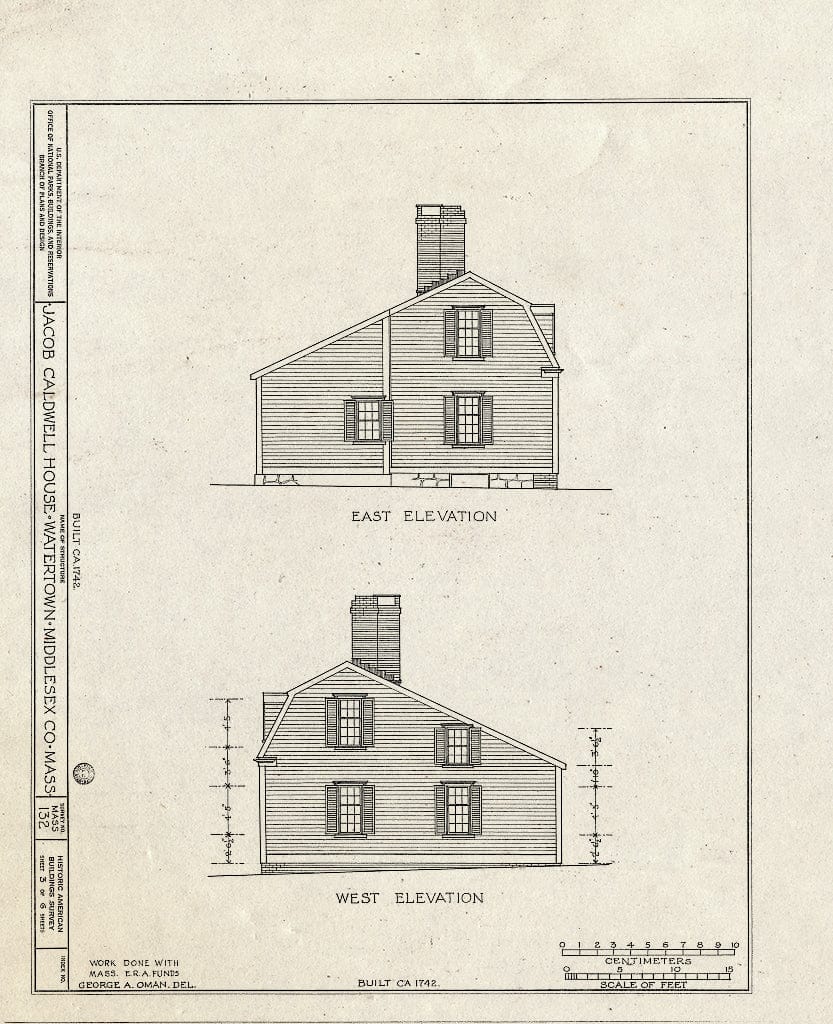 Blueprint HABS Mass,9-WATO,2- (Sheet 3 of 6) - Daniel Caldwell House, 126 Main Street, Watertown, Middlesex County, MA