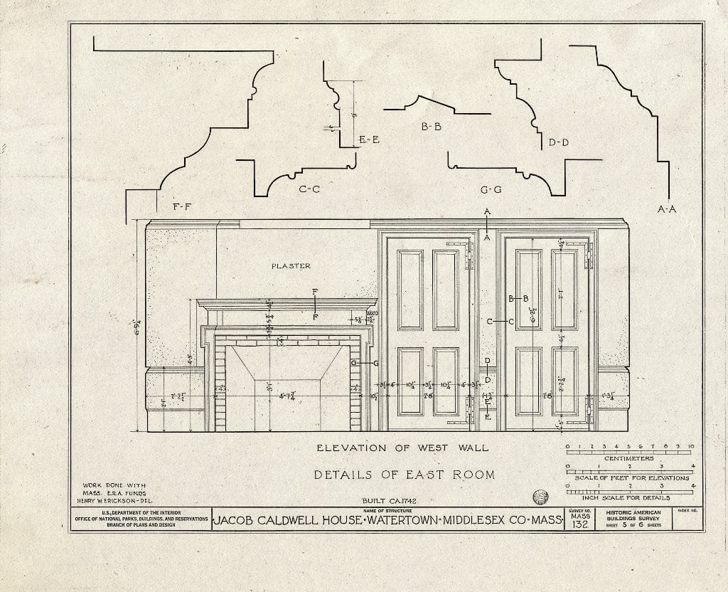 Blueprint HABS Mass,9-WATO,2- (Sheet 5 of 6) - Daniel Caldwell House, 126 Main Street, Watertown, Middlesex County, MA
