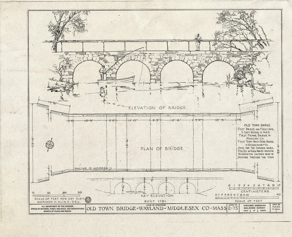Blueprint HABS Mass,9-WAYL,1- (Sheet 1 of 1) - Old Town Bridge, Spanning Sudbury River, Wayland, Middlesex County, MA