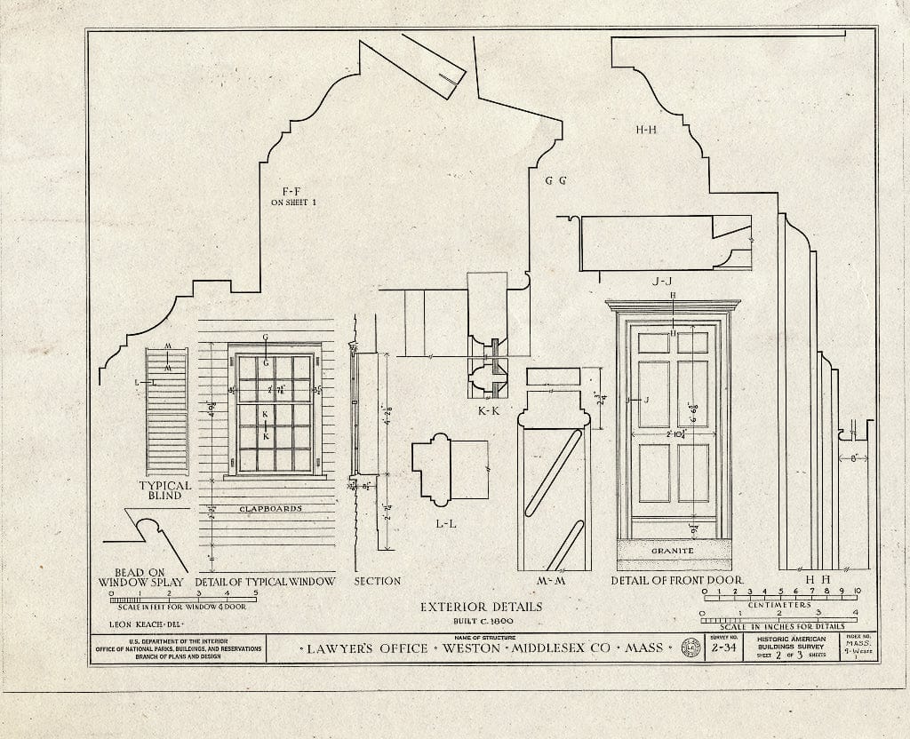 Blueprint HABS Mass,9-WESTO,1- (Sheet 2 of 3) - Alpheus Bigelow, Jr. Law Office, Central Avenue, Weston, Middlesex County, MA