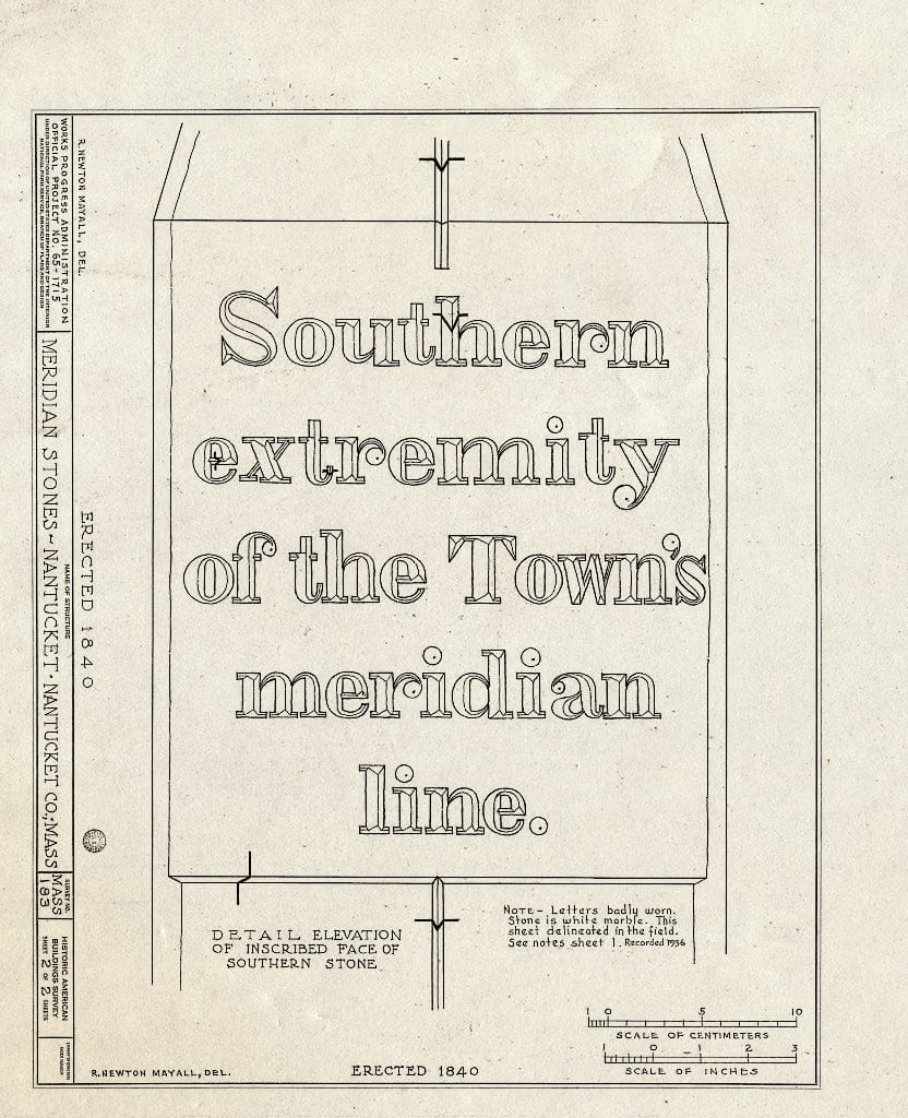 Blueprint HABS Mass,10-NANT,9- (Sheet 2 of 2) - Meridian Stones, Main & Fair Streets, Nantucket, Nantucket County, MA
