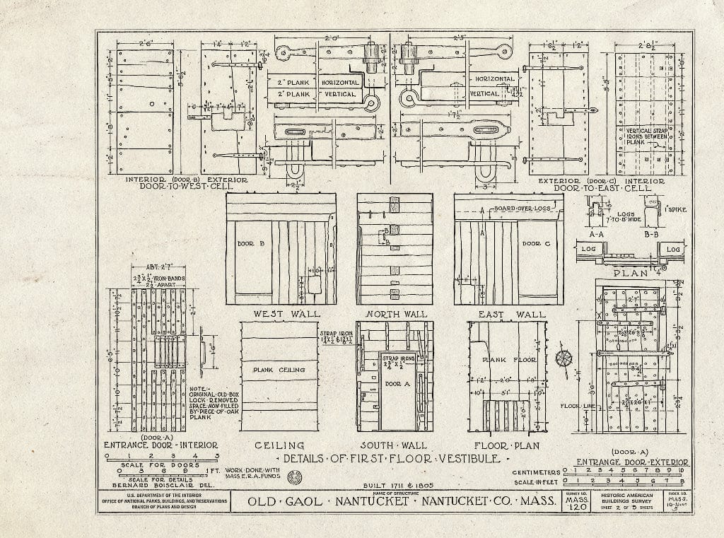 Blueprint HABS Mass,10-NANT,5- (Sheet 2 of 6) - Old Gaol, Vestal Street (Moved from Original site), Nantucket, Nantucket County, MA