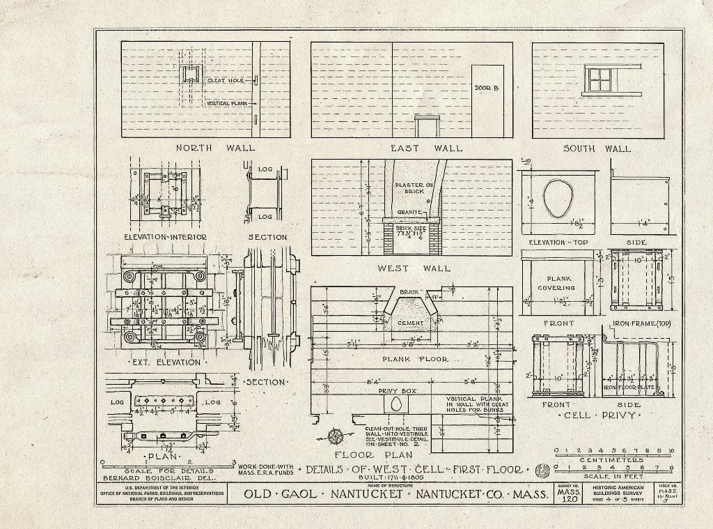 Blueprint HABS Mass,10-NANT,5- (Sheet 4 of 6) - Old Gaol, Vestal Street (Moved from Original site), Nantucket, Nantucket County, MA