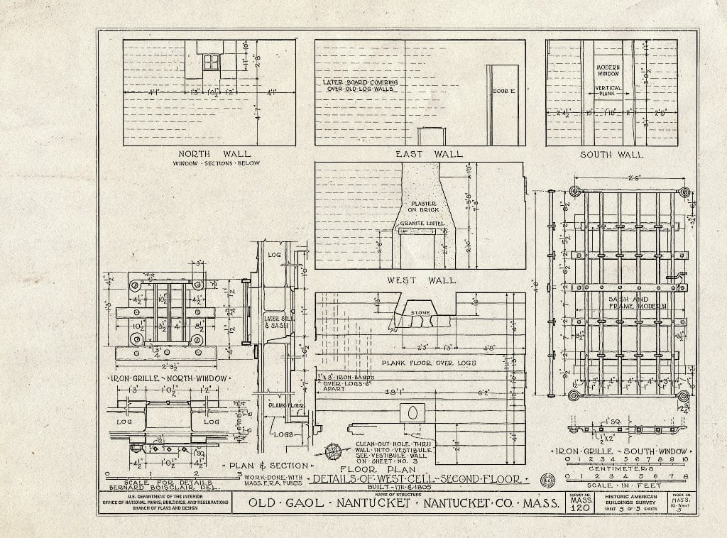 Blueprint HABS Mass,10-NANT,5- (Sheet 5 of 6) - Old Gaol, Vestal Street (Moved from Original site), Nantucket, Nantucket County, MA