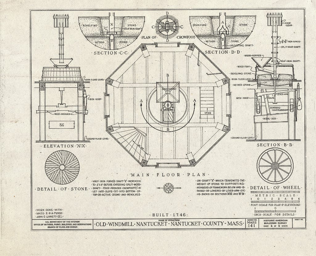 Blueprint HABS Mass,10-NANT,6- (Sheet 2 of 5) - Old Windmill, North Mill & South Mill Streets, Nantucket, Nantucket County, MA