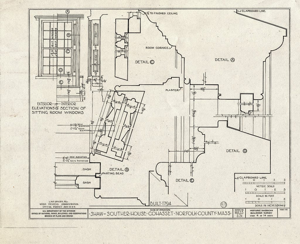 Blueprint HABS Mass,11-COHA,3- (Sheet 6 of 16) - Shaw-Souther House, Highland Avenue, Cohasset, Norfolk County, MA
