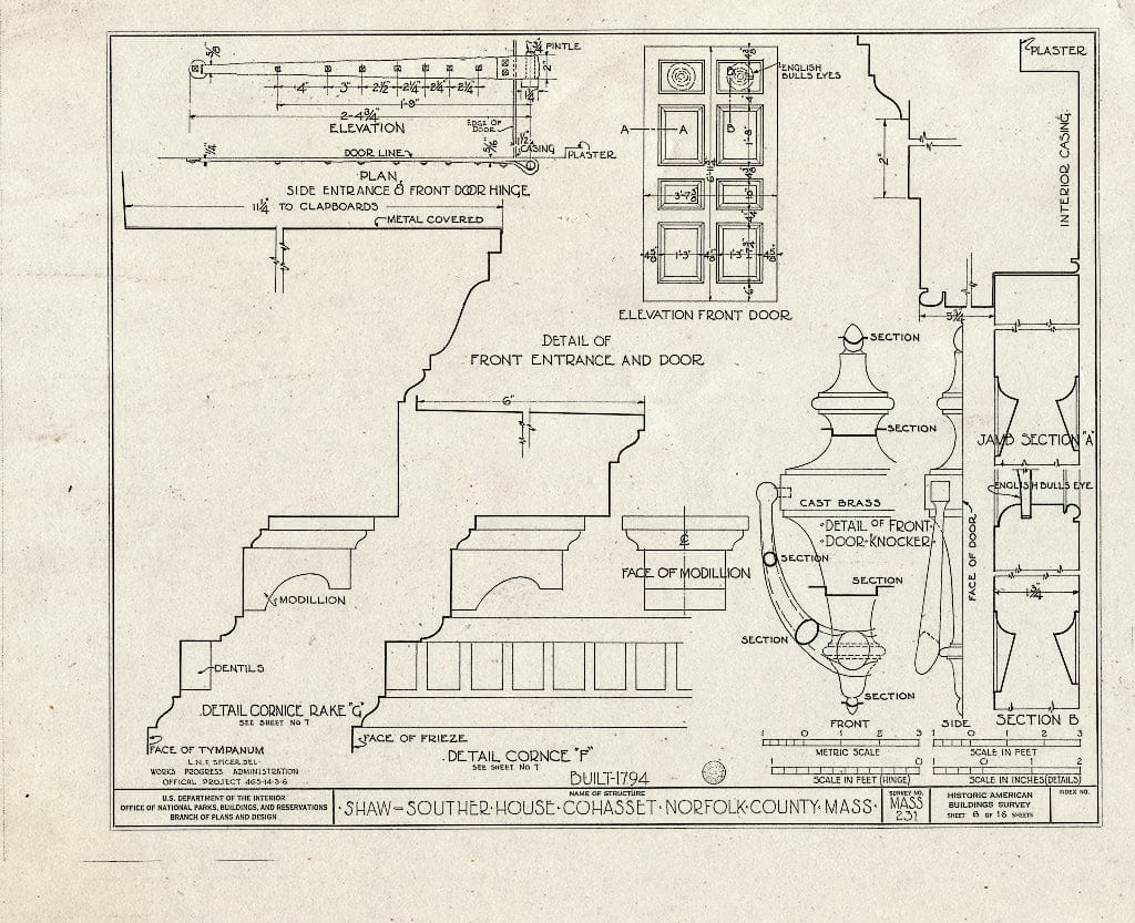 Blueprint HABS Mass,11-COHA,3- (Sheet 8 of 16) - Shaw-Souther House, Highland Avenue, Cohasset, Norfolk County, MA
