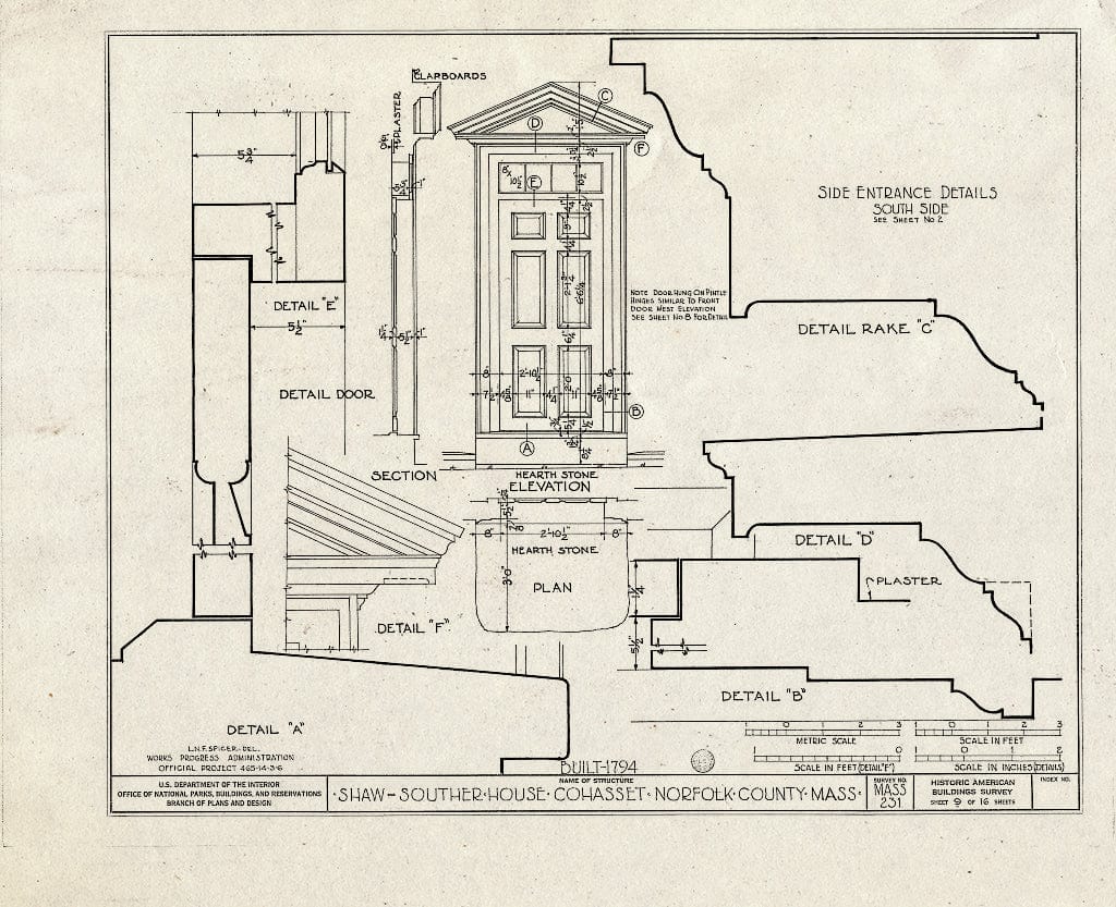 Blueprint HABS Mass,11-COHA,3- (Sheet 9 of 16) - Shaw-Souther House, Highland Avenue, Cohasset, Norfolk County, MA