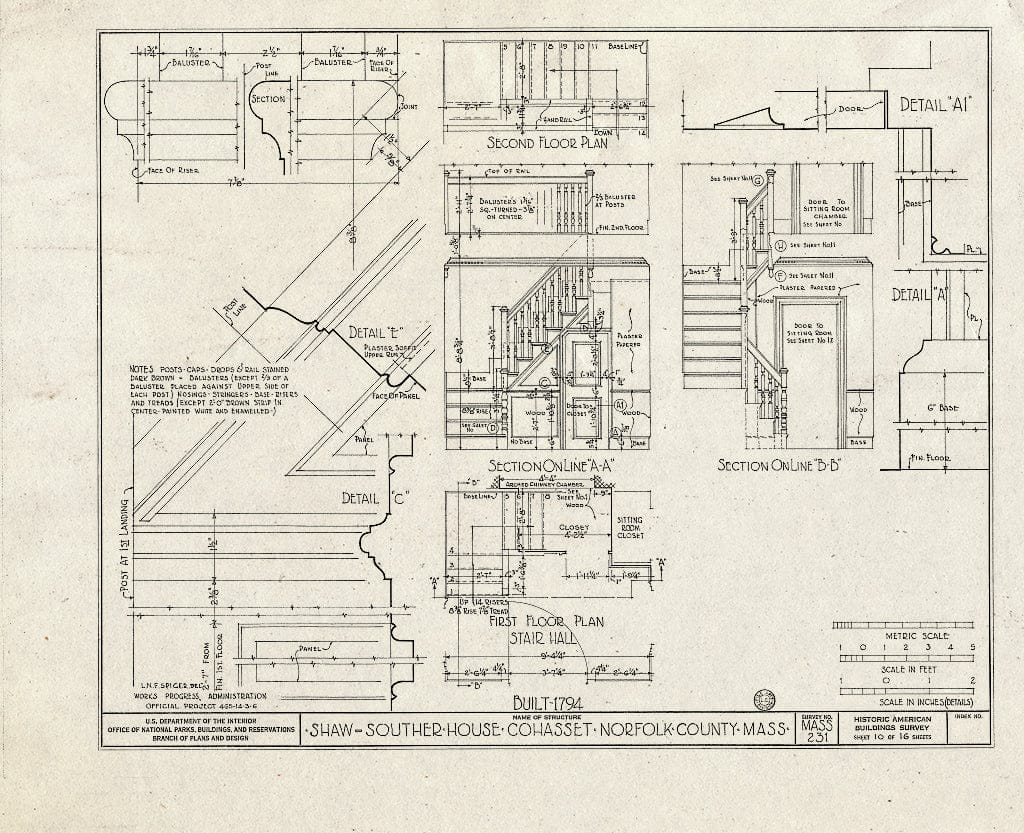 Blueprint HABS Mass,11-COHA,3- (Sheet 10 of 16) - Shaw-Souther House, Highland Avenue, Cohasset, Norfolk County, MA
