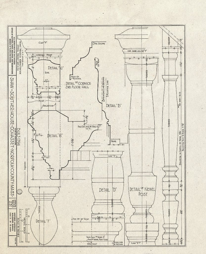 Blueprint HABS Mass,11-COHA,3- (Sheet 11 of 16) - Shaw-Souther House, Highland Avenue, Cohasset, Norfolk County, MA