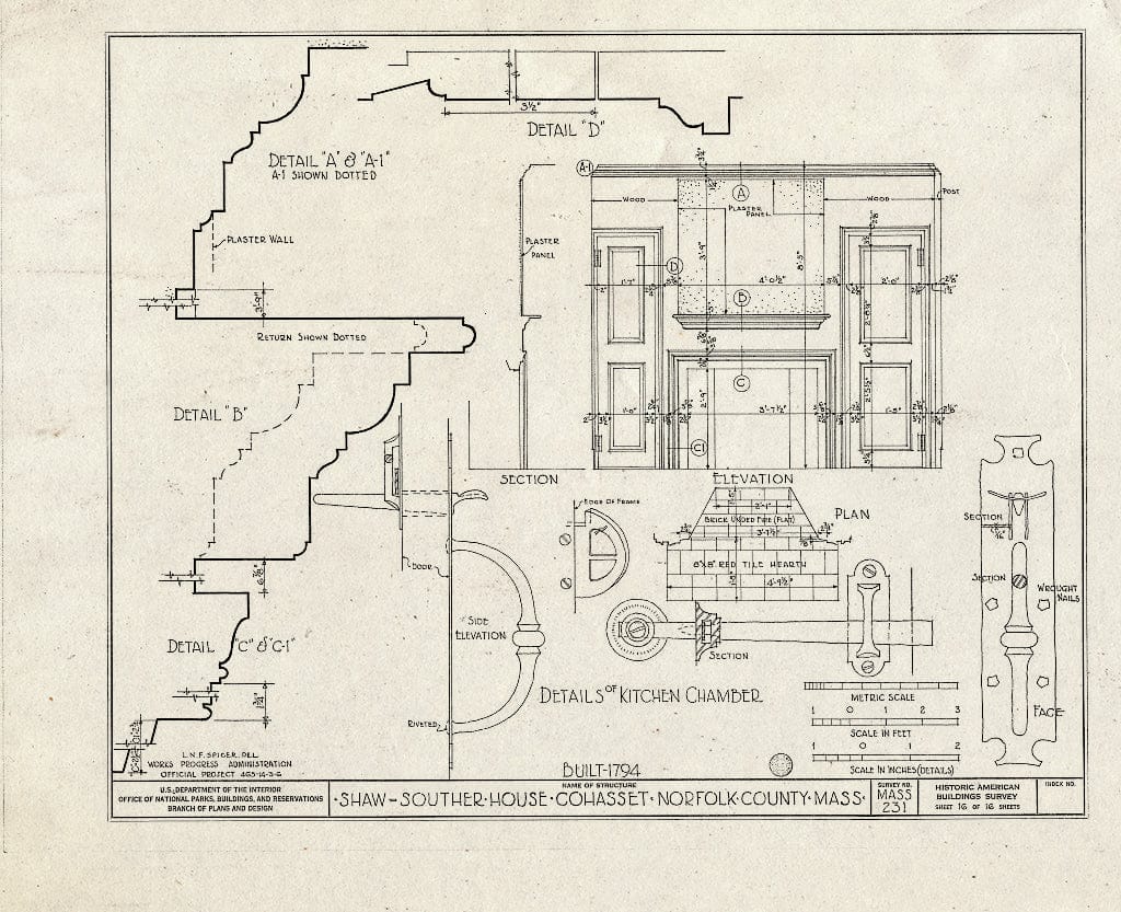 Blueprint HABS Mass,11-COHA,3- (Sheet 16 of 16) - Shaw-Souther House, Highland Avenue, Cohasset, Norfolk County, MA