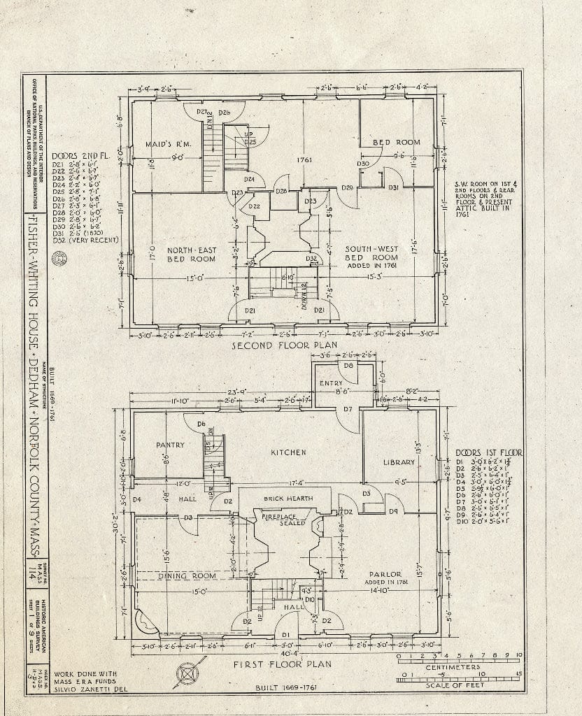 Blueprint HABS Mass,11-DED,3- (Sheet 1 of 9) - Fisher-Whiting House, 218 Cedar Street, Dedham, Norfolk County, MA