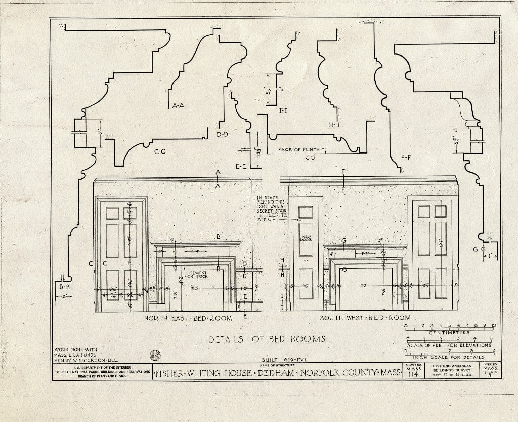 Blueprint HABS Mass,11-DED,3- (Sheet 9 of 9) - Fisher-Whiting House, 218 Cedar Street, Dedham, Norfolk County, MA