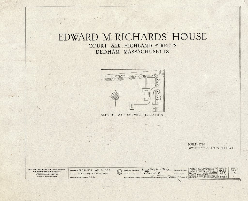 Blueprint HABS Mass,11-DED,4- (Sheet 0 of 6) - Edward M. Richards House, Highland Avenue, Dedham, Norfolk County, MA