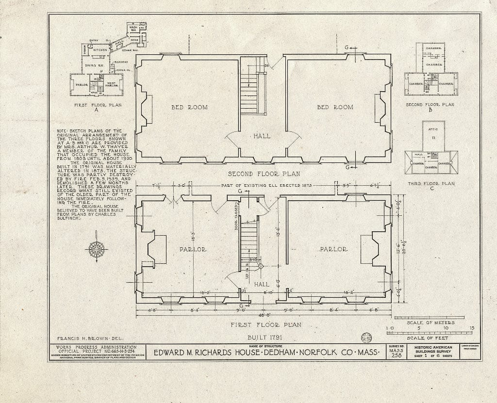 Blueprint HABS Mass,11-DED,4- (Sheet 1 of 6) - Edward M. Richards House, Highland Avenue, Dedham, Norfolk County, MA
