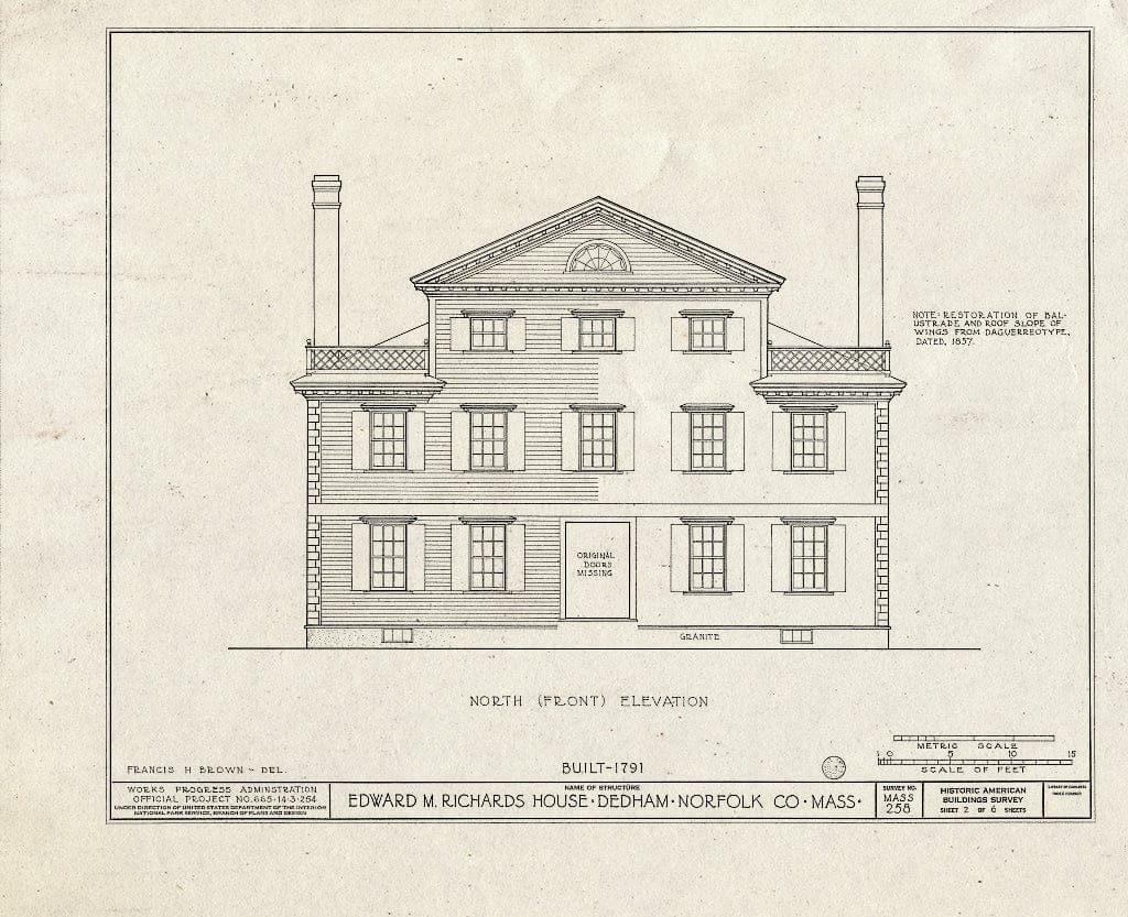 Blueprint HABS Mass,11-DED,4- (Sheet 2 of 6) - Edward M. Richards House, Highland Avenue, Dedham, Norfolk County, MA