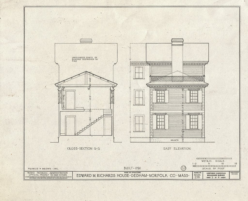 Blueprint HABS Mass,11-DED,4- (Sheet 3 of 6) - Edward M. Richards House, Highland Avenue, Dedham, Norfolk County, MA