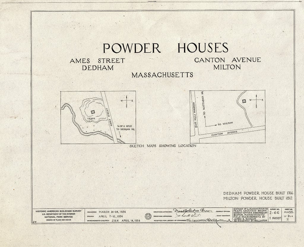 Blueprint HABS Mass,11-DED,2- (Sheet 0 of 1) - Powder House, 162 Ames Street, Dedham, Norfolk County, MA