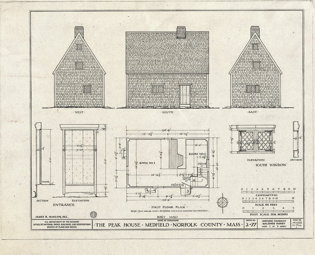 Blueprint HABS Mass,11-MED,1- (Sheet 1 of 2) - The Peak House, Main Street, Medfield, Norfolk County, MA