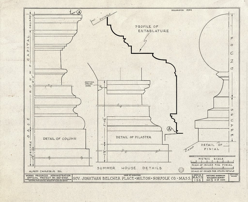 Blueprint HABS Mass,11-Milt,6- (Sheet 5 of 9) - Governor Jonathan Belcher Place, 401 Adams Street, Milton, Norfolk County, MA