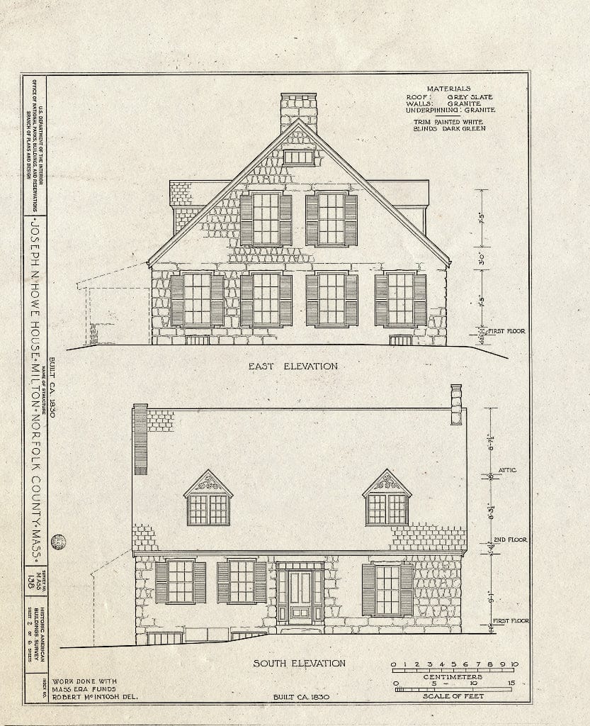 Blueprint HABS Mass,11-Milt,4- (Sheet 2 of 6) - Joseph N. Howe House, 597 Randolph Avenue, Milton, Norfolk County, MA