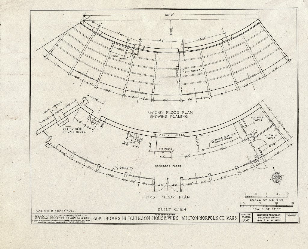 Blueprint HABS Mass,11-Milt,5A- (Sheet 1 of 4) - Governor Thomas Hutchinson House (Wing), 195 Adams Street, Milton, Norfolk County, MA