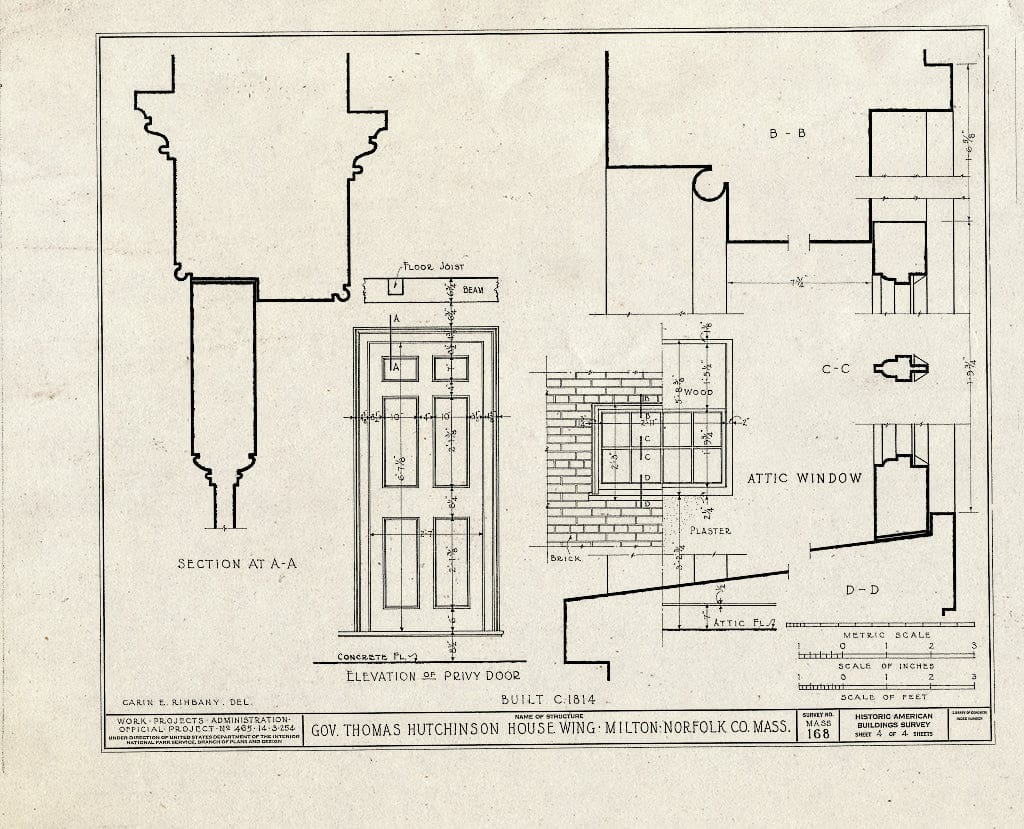 Blueprint HABS Mass,11-Milt,5A- (Sheet 4 of 4) - Governor Thomas Hutchinson House (Wing), 195 Adams Street, Milton, Norfolk County, MA