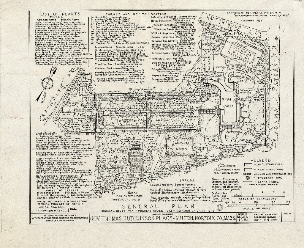 Blueprint HABS Mass,11-Milt,5- (Sheet 1 of 6) - Governor Thomas Hutchinson Place, 195 Adams Street, Milton, Norfolk County, MA