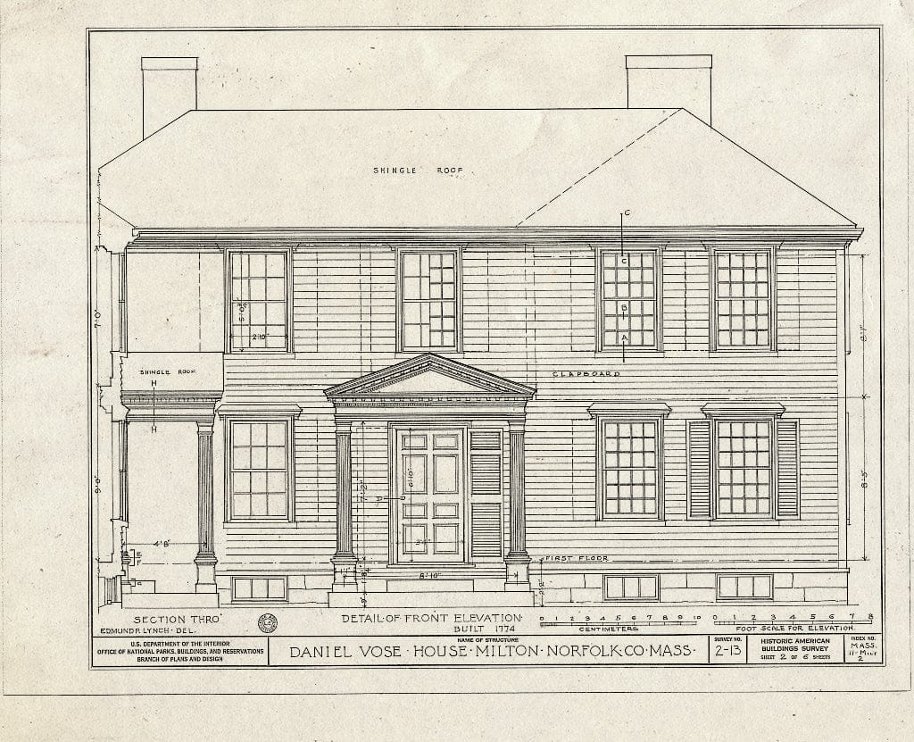 Blueprint HABS Mass,11-Milt,2- (Sheet 2 of 6) - Daniel Vose House, 1370 Canton Avenue (Moved from 38 Adams Street), Milton, Norfolk County, MA