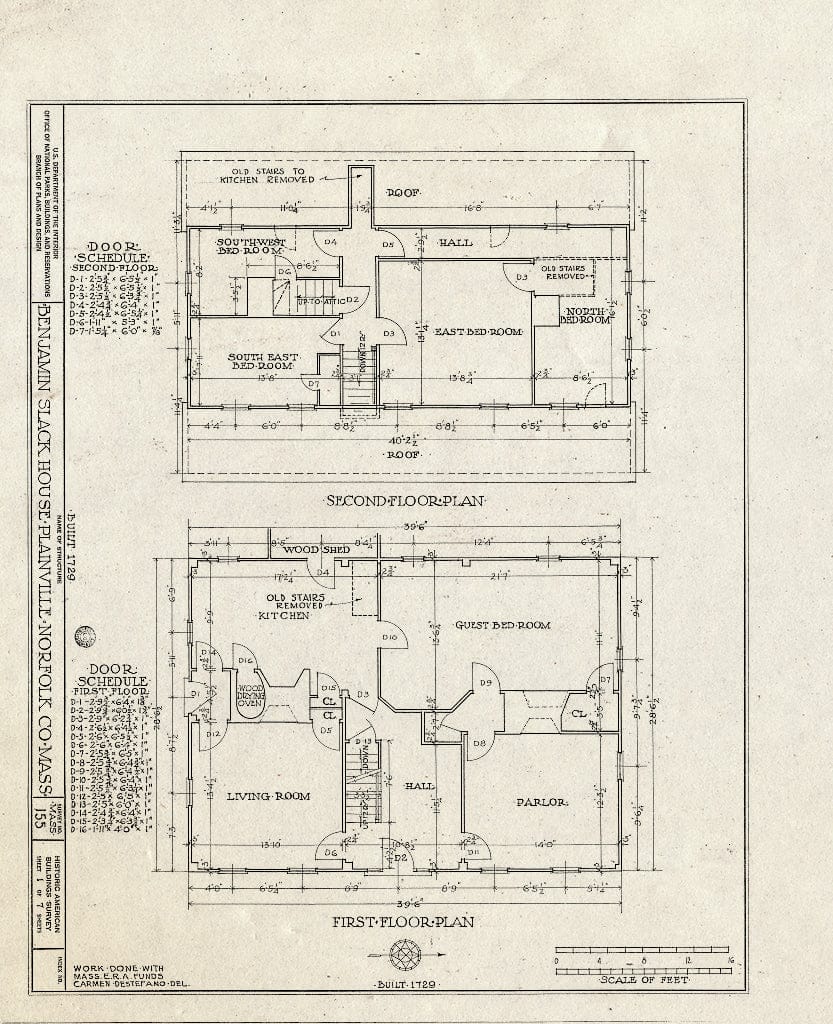 Blueprint HABS Mass,11-PLANV,1- (Sheet 1 of 7) - Benjamin Slack House, South Street, Plainville, Norfolk County, MA