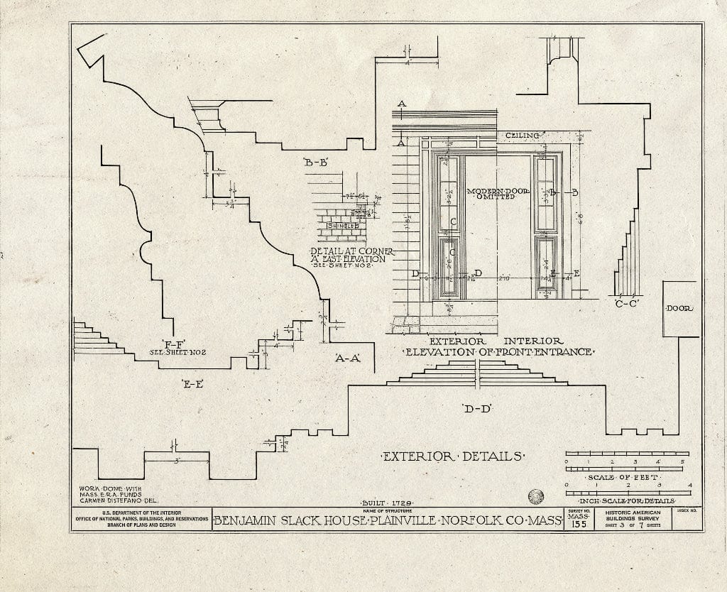 Blueprint HABS Mass,11-PLANV,1- (Sheet 3 of 7) - Benjamin Slack House, South Street, Plainville, Norfolk County, MA
