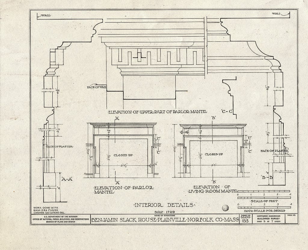 Blueprint HABS Mass,11-PLANV,1- (Sheet 5 of 7) - Benjamin Slack House, South Street, Plainville, Norfolk County, MA