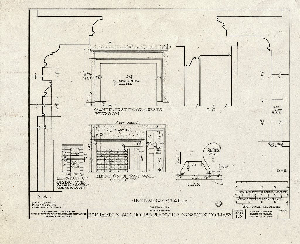 Blueprint HABS Mass,11-PLANV,1- (Sheet 6 of 7) - Benjamin Slack House, South Street, Plainville, Norfolk County, MA