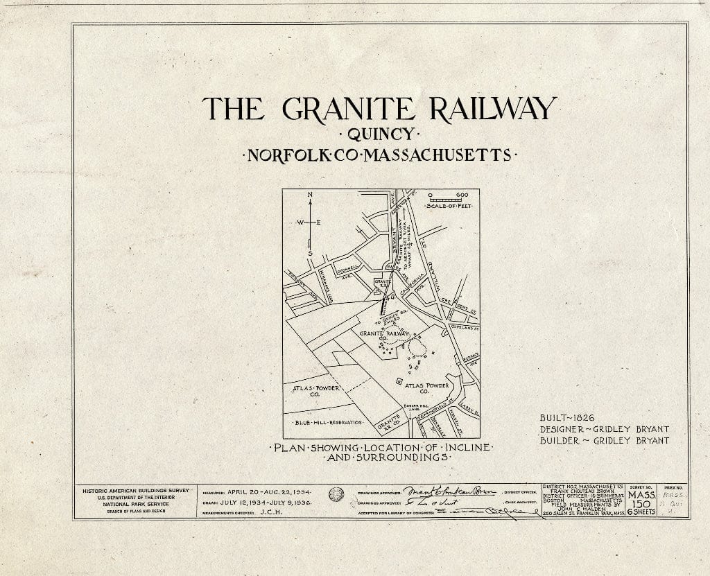 Blueprint HABS Mass,11-QUI,4- (Sheet 0 of 6) - Granite Railway, Pine Hill Quarry to Neponset River, Quincy, Norfolk County, MA