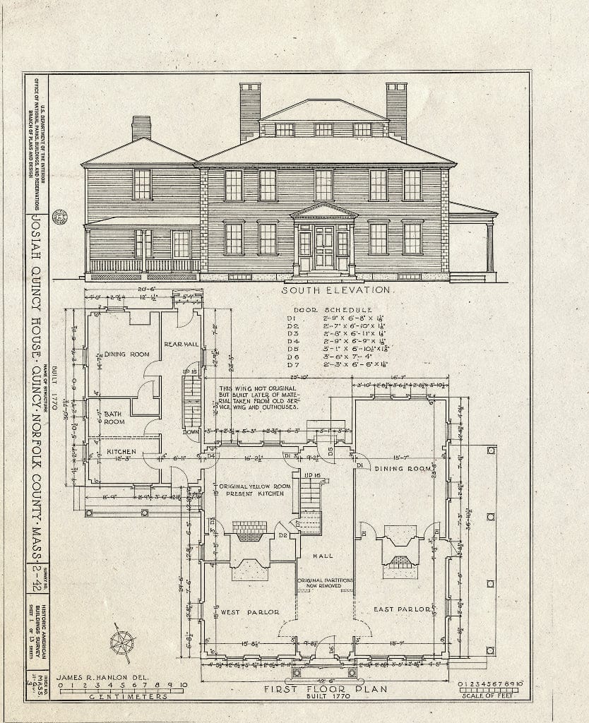 Blueprint HABS Mass,11-QUI,3- (Sheet 1 of 13) - Colonel Josiah Quincy House, 20 Muirhead Street, Quincy, Norfolk County, MA