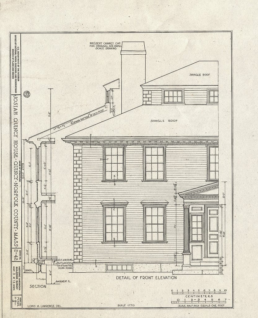 Blueprint HABS Mass,11-QUI,3- (Sheet 3 of 13) - Colonel Josiah Quincy House, 20 Muirhead Street, Quincy, Norfolk County, MA