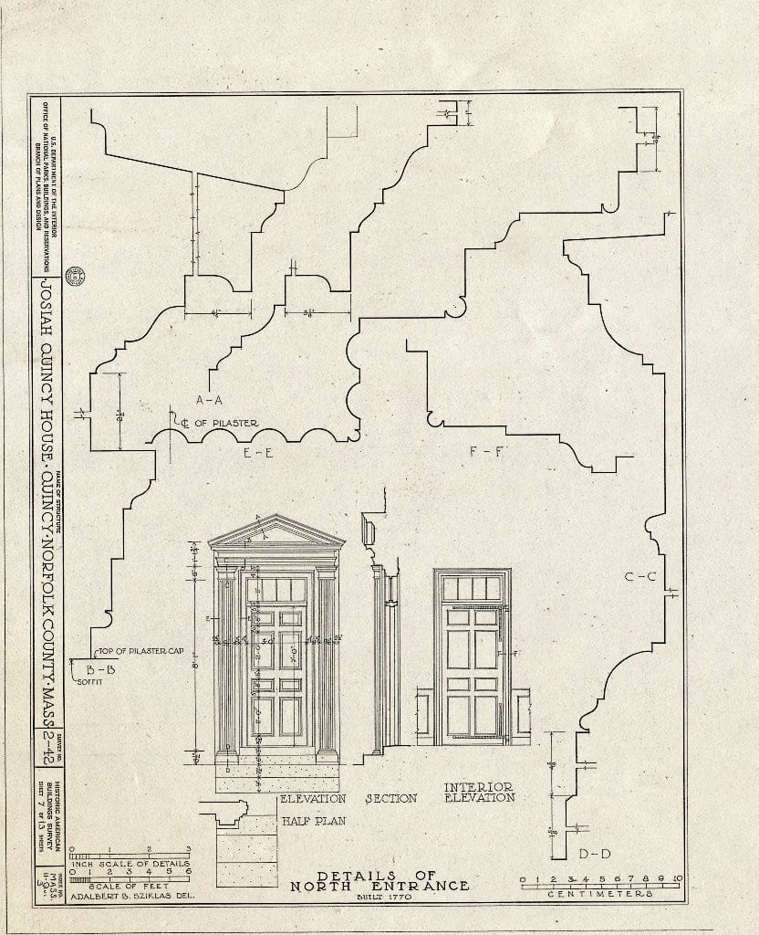 Blueprint HABS Mass,11-QUI,3- (Sheet 7 of 13) - Colonel Josiah Quincy House, 20 Muirhead Street, Quincy, Norfolk County, MA