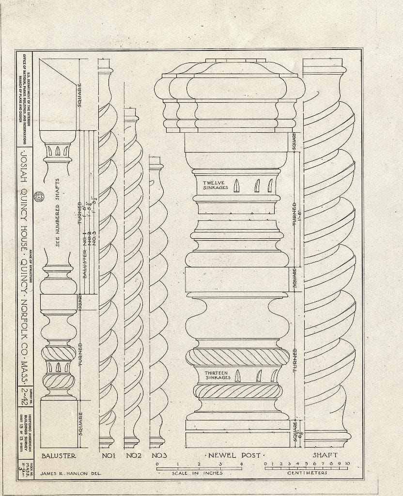 Blueprint HABS Mass,11-QUI,3- (Sheet 13 of 13) - Colonel Josiah Quincy House, 20 Muirhead Street, Quincy, Norfolk County, MA