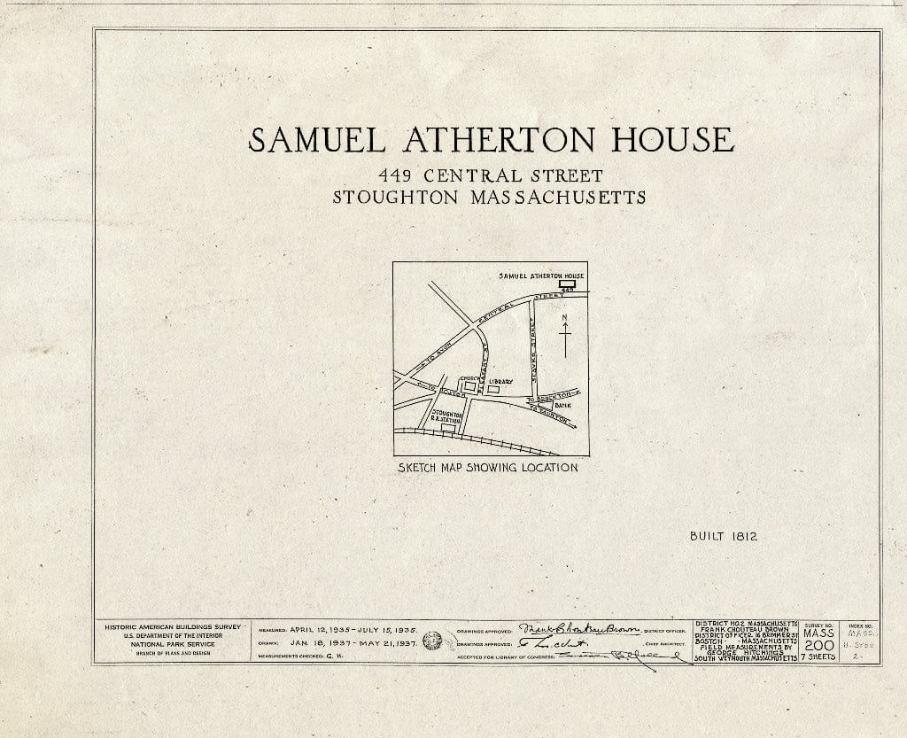 Blueprint HABS Mass,11-STOU,2- (Sheet 0 of 7) - Samuel Atherton House, 449 Central Street, Stoughton, Norfolk County, MA